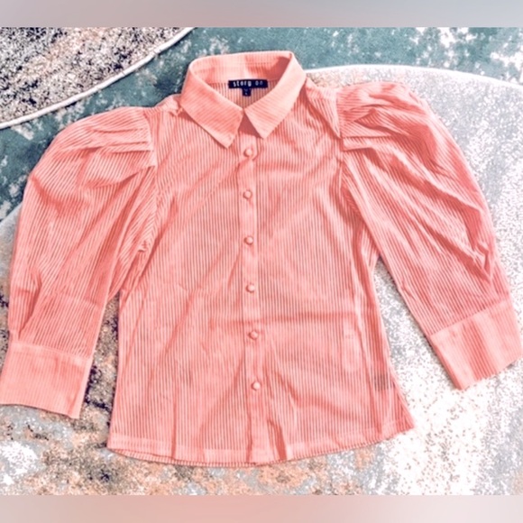 STORY MFG || Sheer Button-Up Top in Bubblegum Pink - SZ Small *NEW W/ TAGS* - Picture 3 of 6